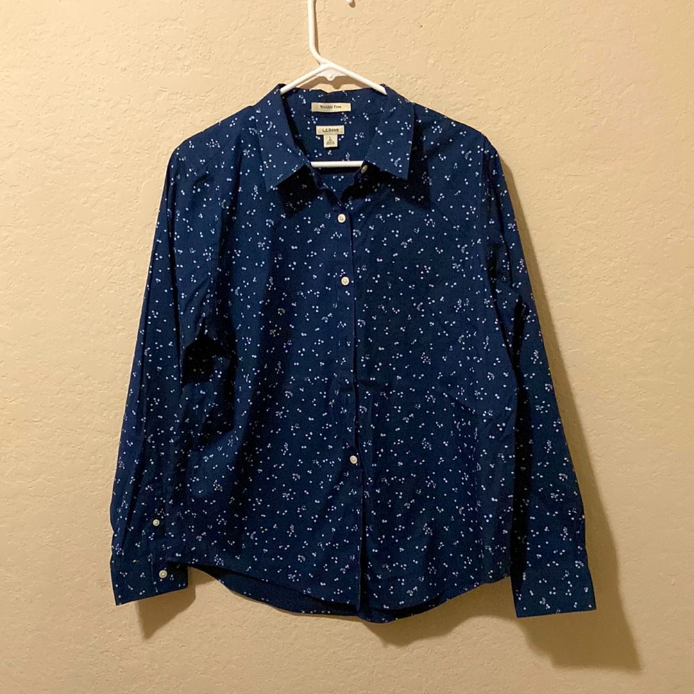 L.L. Bean Wrinkle-Free Pinpoint Oxford Shirt, Relaxed Fit Long-Sleeve Print